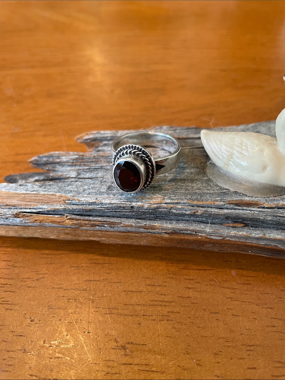 Sterling Silver Ring with Deep Red Garnet-Style Stone Size